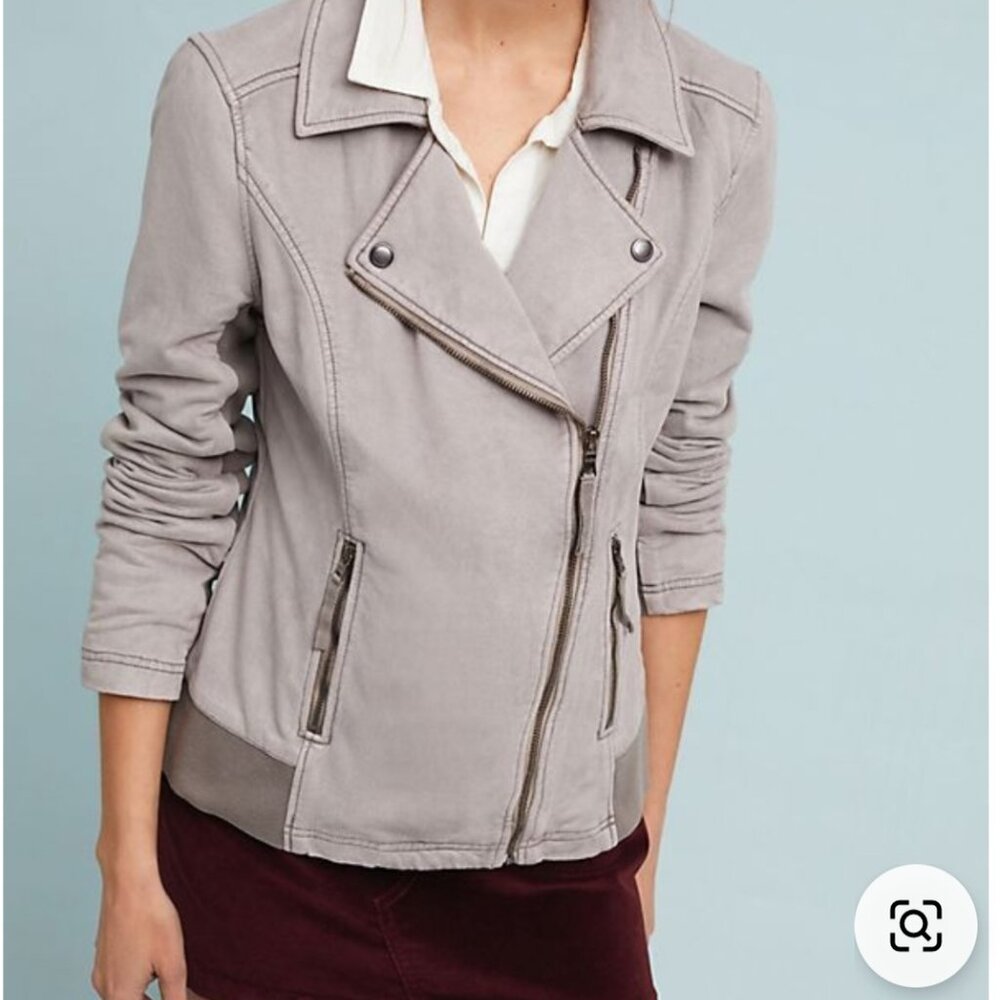 869 Anthropologie Marrakech Parkway Moto Lng Sleeve Jacket Grey  Suede Like SZ S